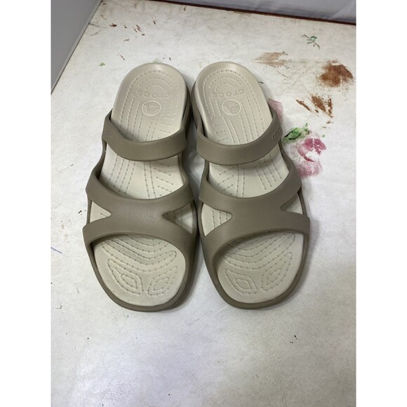Crocs Womens tan brown Rubber Sandals Slip On Wedge Slides Shoes Sz 10 - Picture 7 of 7